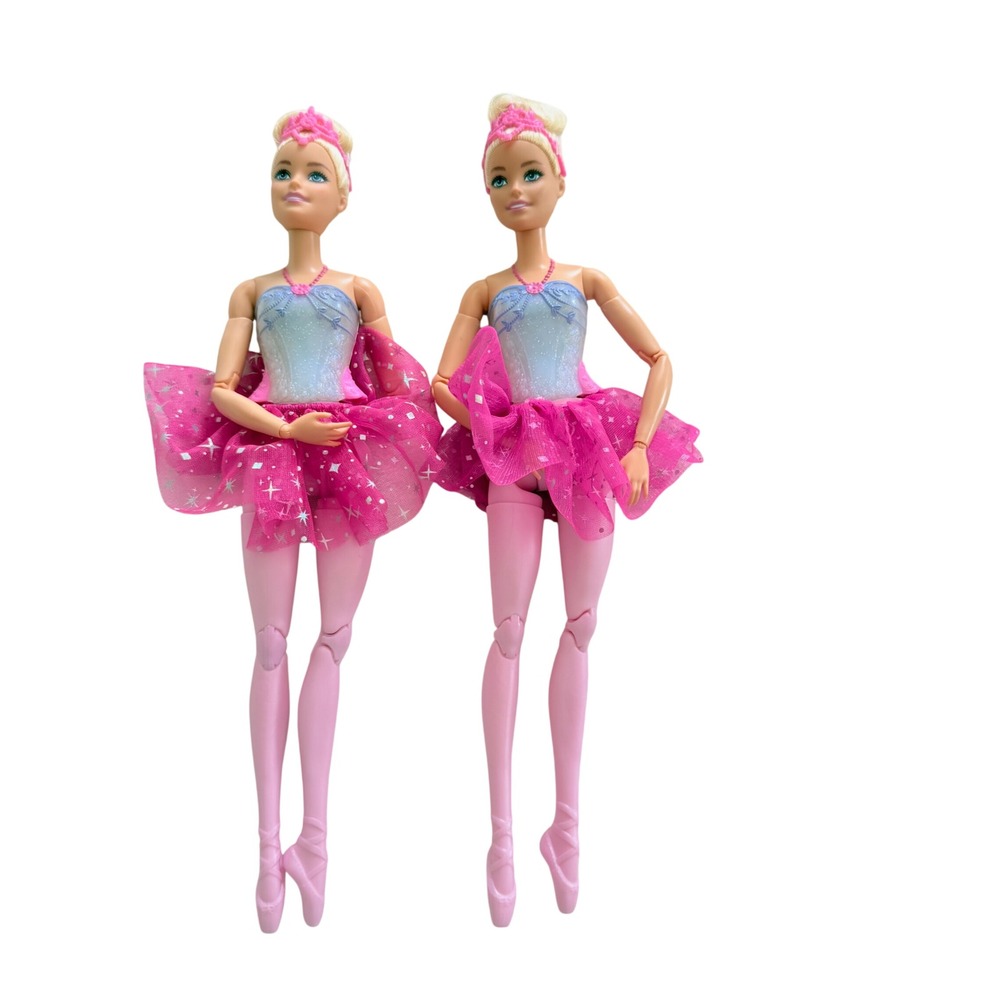 Mattel Barbie Ballerina Doll Kids 11.5in Pink Dreamtopia Twinkle Lights Lot of 2